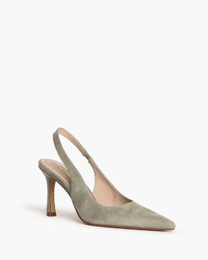 Sage Suede Slingback Pumps with Pointed Toe