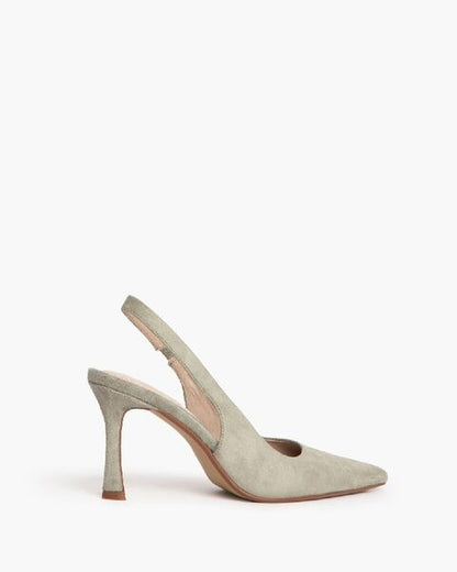 Sage Suede Slingback Pumps with Pointed Toe