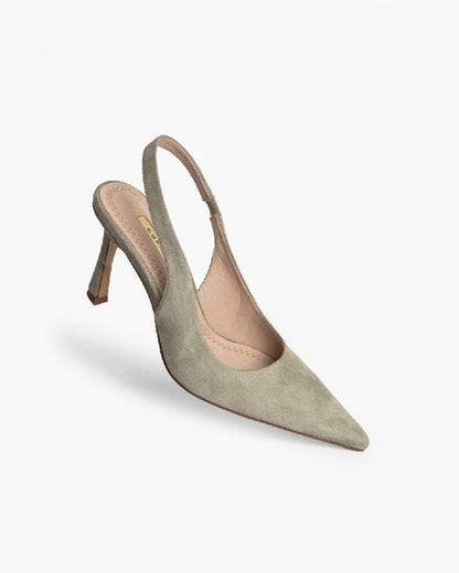 Sage Suede Slingback Pumps with Pointed Toe