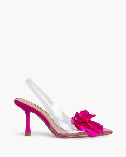 Fuchsia Satin Slingback with Floral Detail