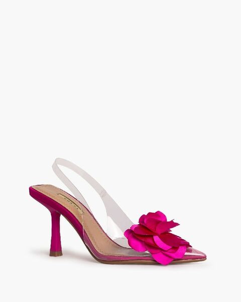 Fuchsia Satin Slingback with Floral Detail