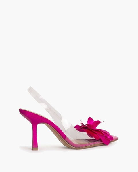 Fuchsia Satin Slingback with Floral Detail