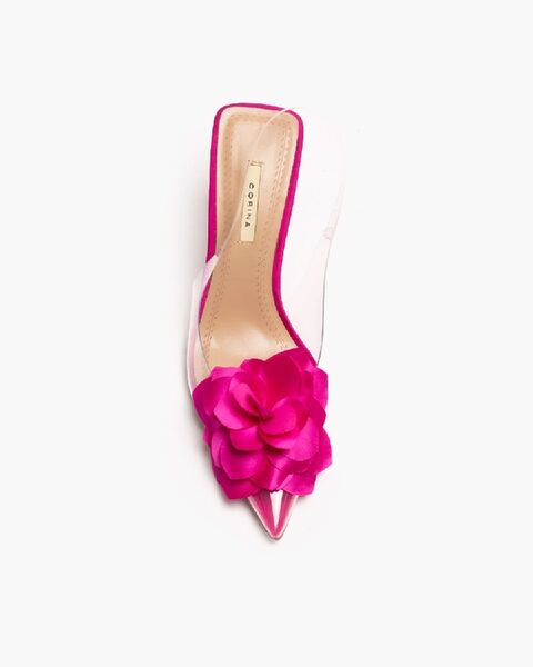 Fuchsia Satin Slingback with Floral Detail