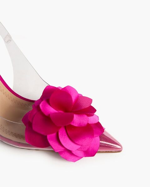 Fuchsia Satin Slingback with Floral Detail