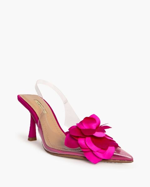 Fuchsia Satin Slingback with Floral Detail