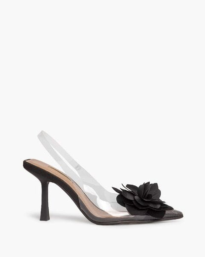 Black Floral Detail Slingback Heels
