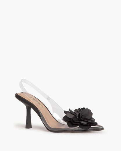 Black Floral Detail Slingback Heels