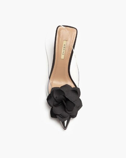 Black Floral Detail Slingback Heels