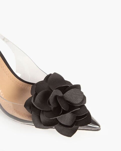 Black Floral Detail Slingback Heels