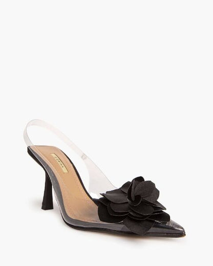 Black Floral Detail Slingback Heels