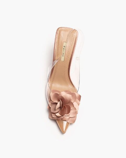 Taupe Floral Embellished Slingback Heels