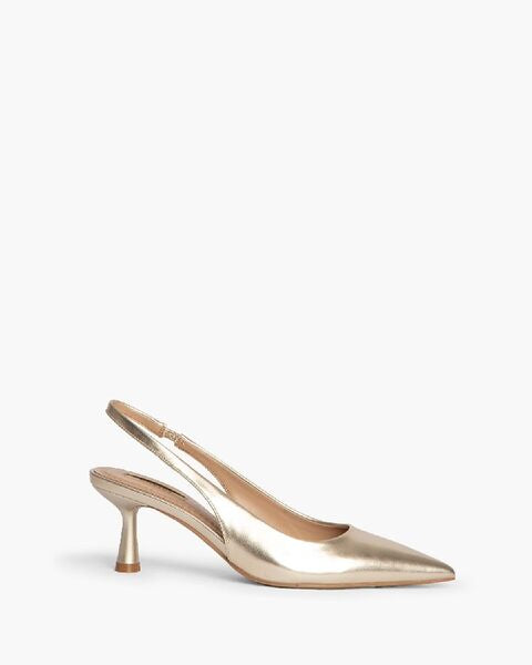 Gold Metallic Slingback Heels with Pointed Toe