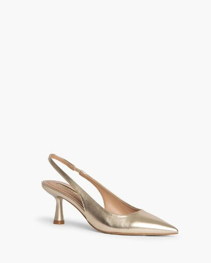 Gold Metallic Slingback Heels with Pointed Toe