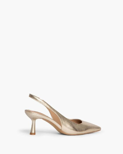 Gold Metallic Slingback Heels with Pointed Toe