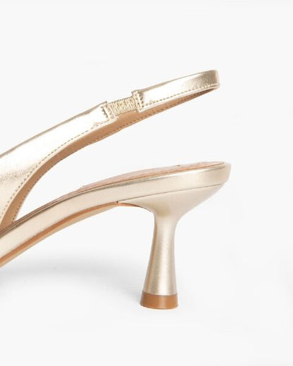 Gold Metallic Slingback Heels with Pointed Toe