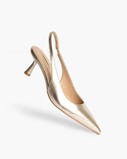 Gold Metallic Slingback Heels with Pointed Toe