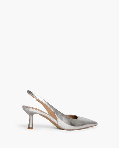 Silver Metallic Slingback Pump with Kitten Heel