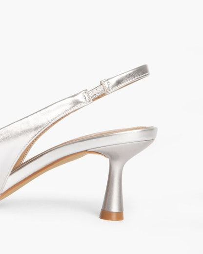Silver Metallic Slingback Pump with Kitten Heel