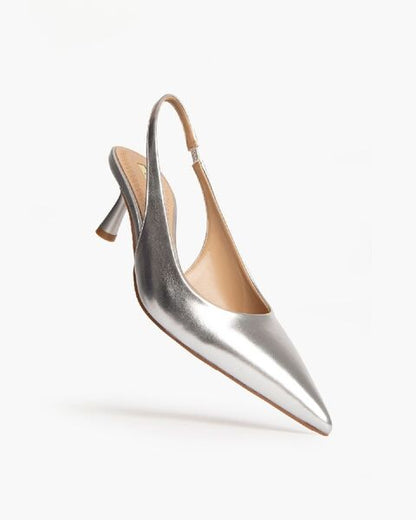 Silver Metallic Slingback Pump with Kitten Heel