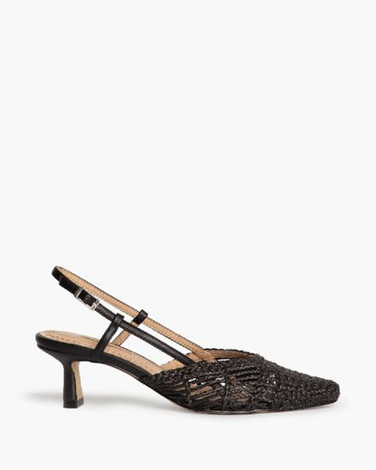 Black Textured Slingback Heels with Kitten Heel