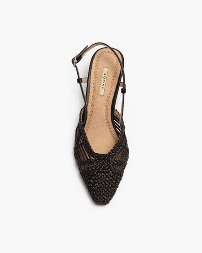 Black Textured Slingback Heels with Kitten Heel