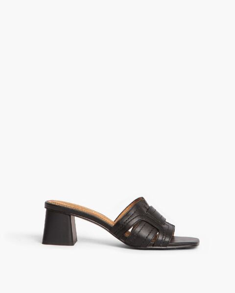 Black Slide Sandals with Block Heel