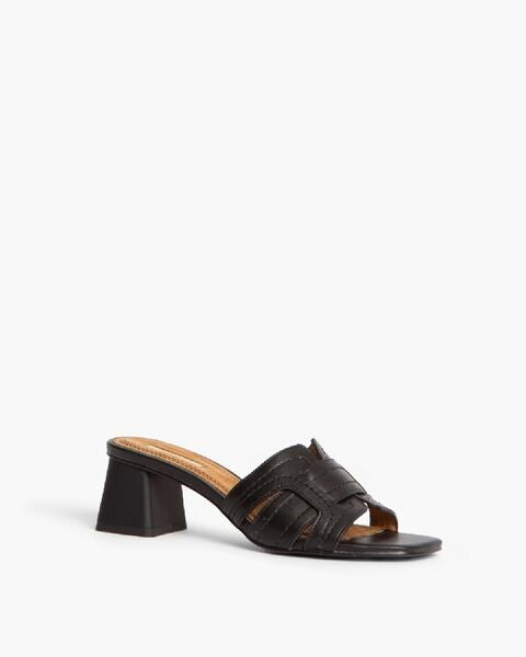 Black Slide Sandals with Block Heel