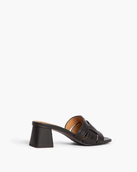 Black Slide Sandals with Block Heel