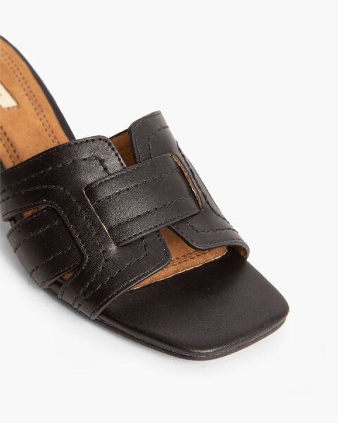 Black Slide Sandals with Block Heel