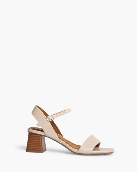 Beige Sandal with Wooden Block Heel
