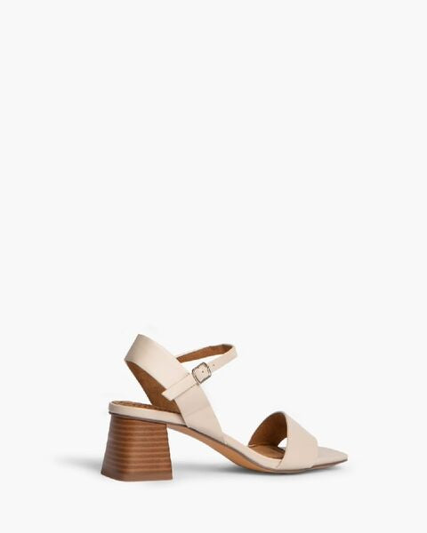 Beige Sandal with Wooden Block Heel