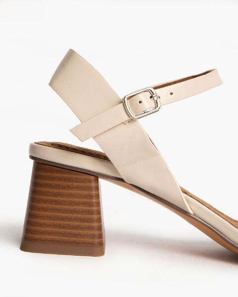 Beige Sandal with Wooden Block Heel