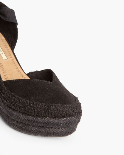 Black Suede Espadrille Wedges with Ankle Tie
