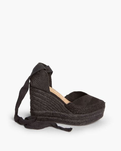 Black Suede Espadrille Wedges with Ankle Tie