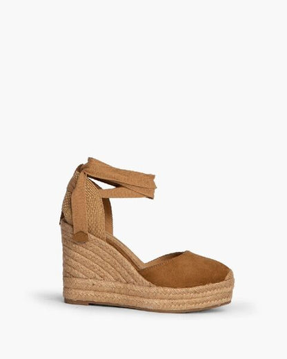 Brown Suede Wedge Sandals with Lace-Up Detail