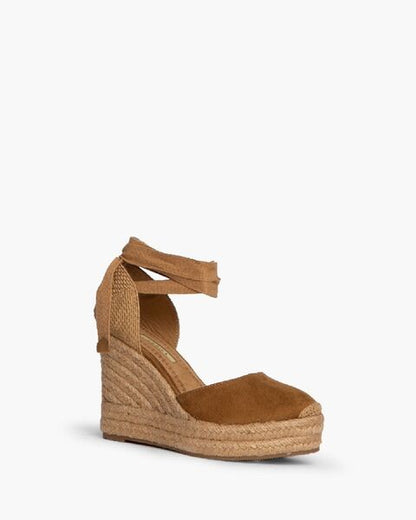 Brown Suede Wedge Sandals with Lace-Up Detail