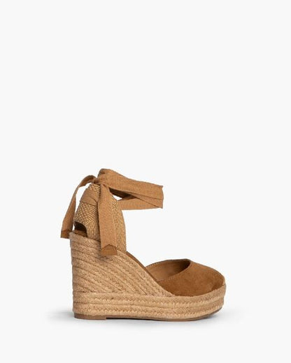 Brown Suede Wedge Sandals with Lace-Up Detail