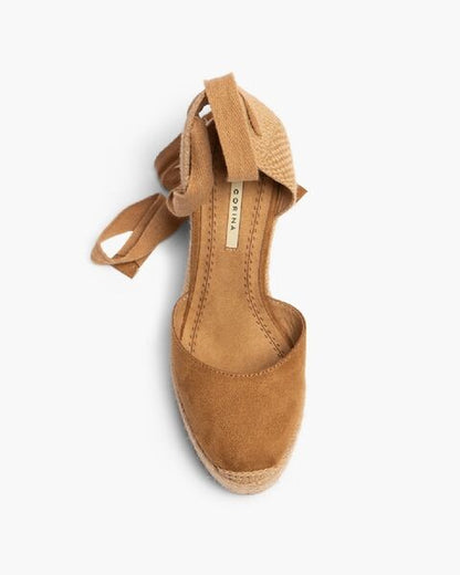 Brown Suede Wedge Sandals with Lace-Up Detail