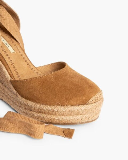 Brown Suede Wedge Sandals with Lace-Up Detail