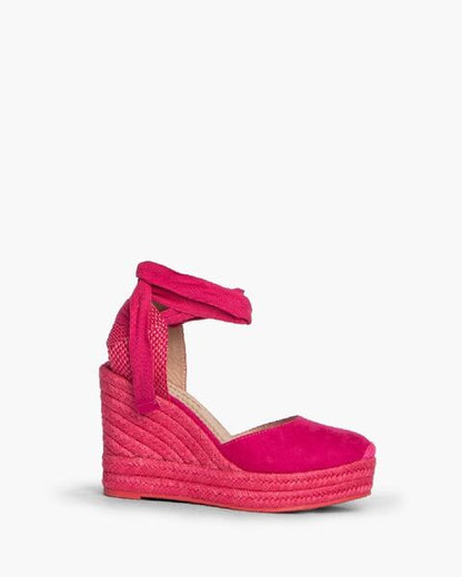 Pink Suede Wedge Espadrilles with Ankle Tie