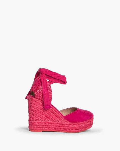 Pink Suede Wedge Espadrilles with Ankle Tie