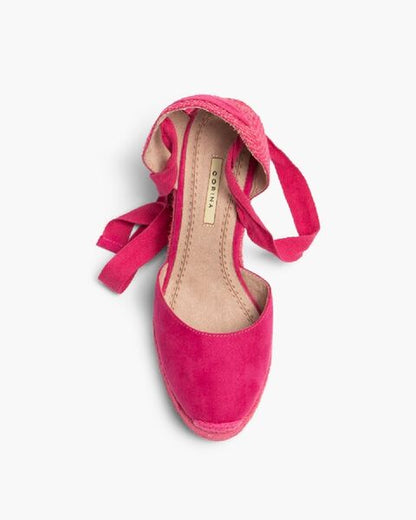 Pink Suede Wedge Espadrilles with Ankle Tie