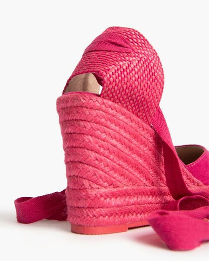 Pink Suede Wedge Espadrilles with Ankle Tie
