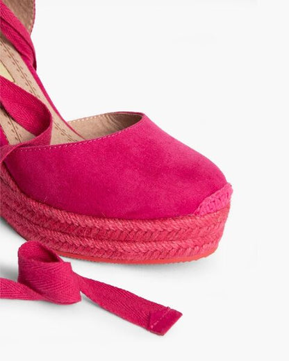 Pink Suede Wedge Espadrilles with Ankle Tie