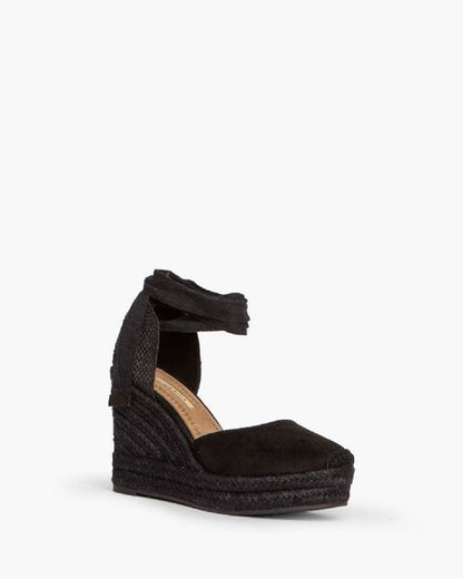 Black Woven Espadrille Wedges with Tie Closure