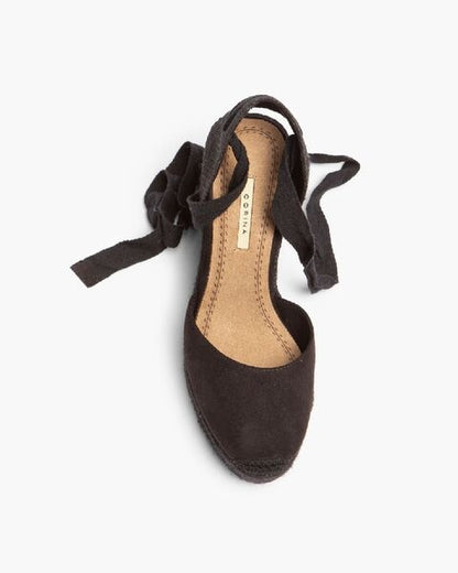 Black Woven Espadrille Wedges with Tie Closure
