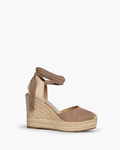 Taupe Suede Espadrille Wedge Tie Ankle