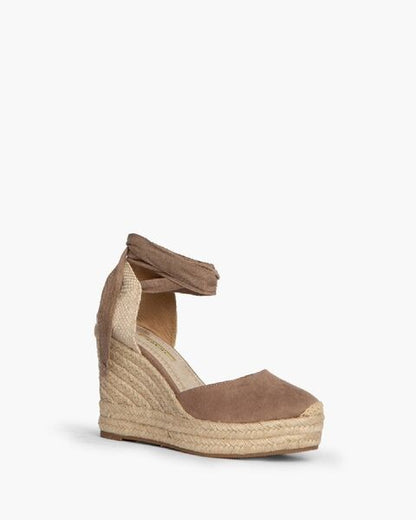 Taupe Suede Espadrille Wedge Tie Ankle