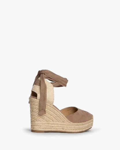 Taupe Suede Espadrille Wedge Tie Ankle