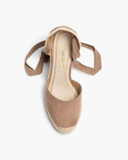 Taupe Suede Espadrille Wedge Tie Ankle